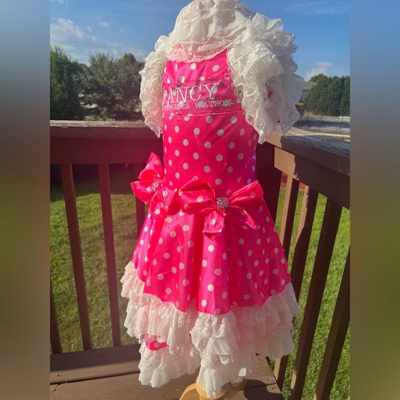 Pink andwhite custom Fancy ByFrancescaWatson Barbie pageant girls polkadot dress - Picture 2 of 4